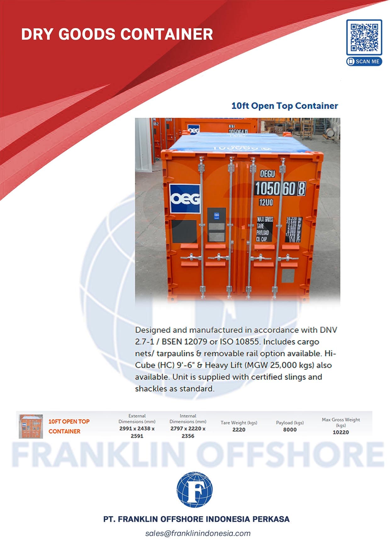 Dry goods container — 20 ft