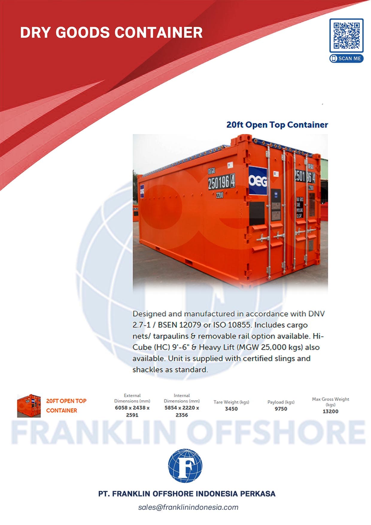 Open top container — 20 ft