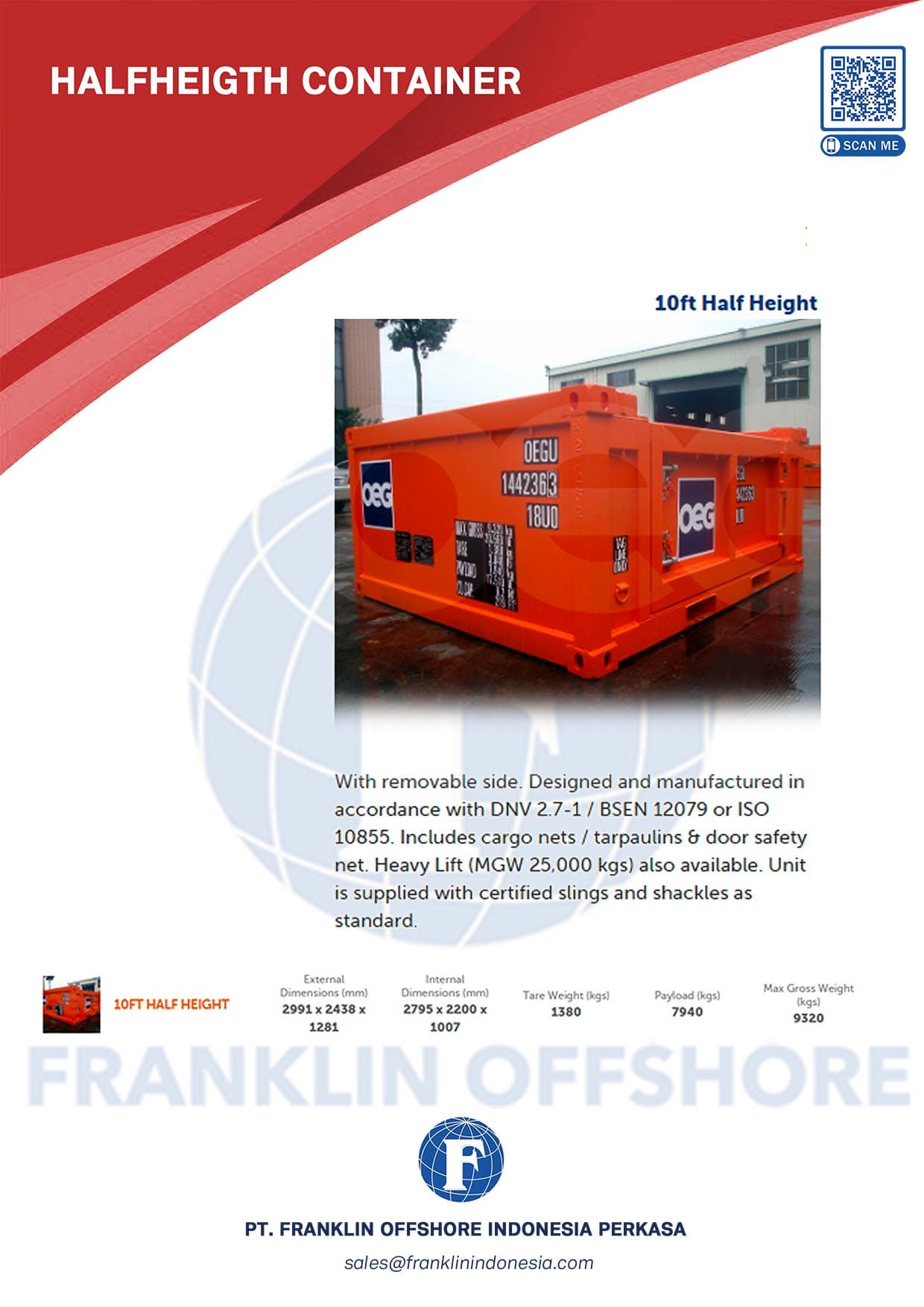 Half height container — 10 ft