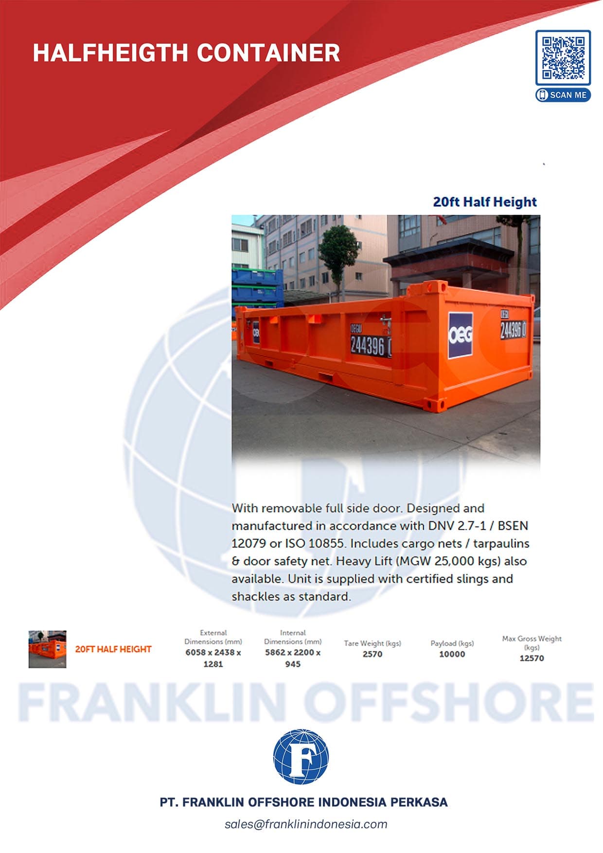 Half height container — 20 ft