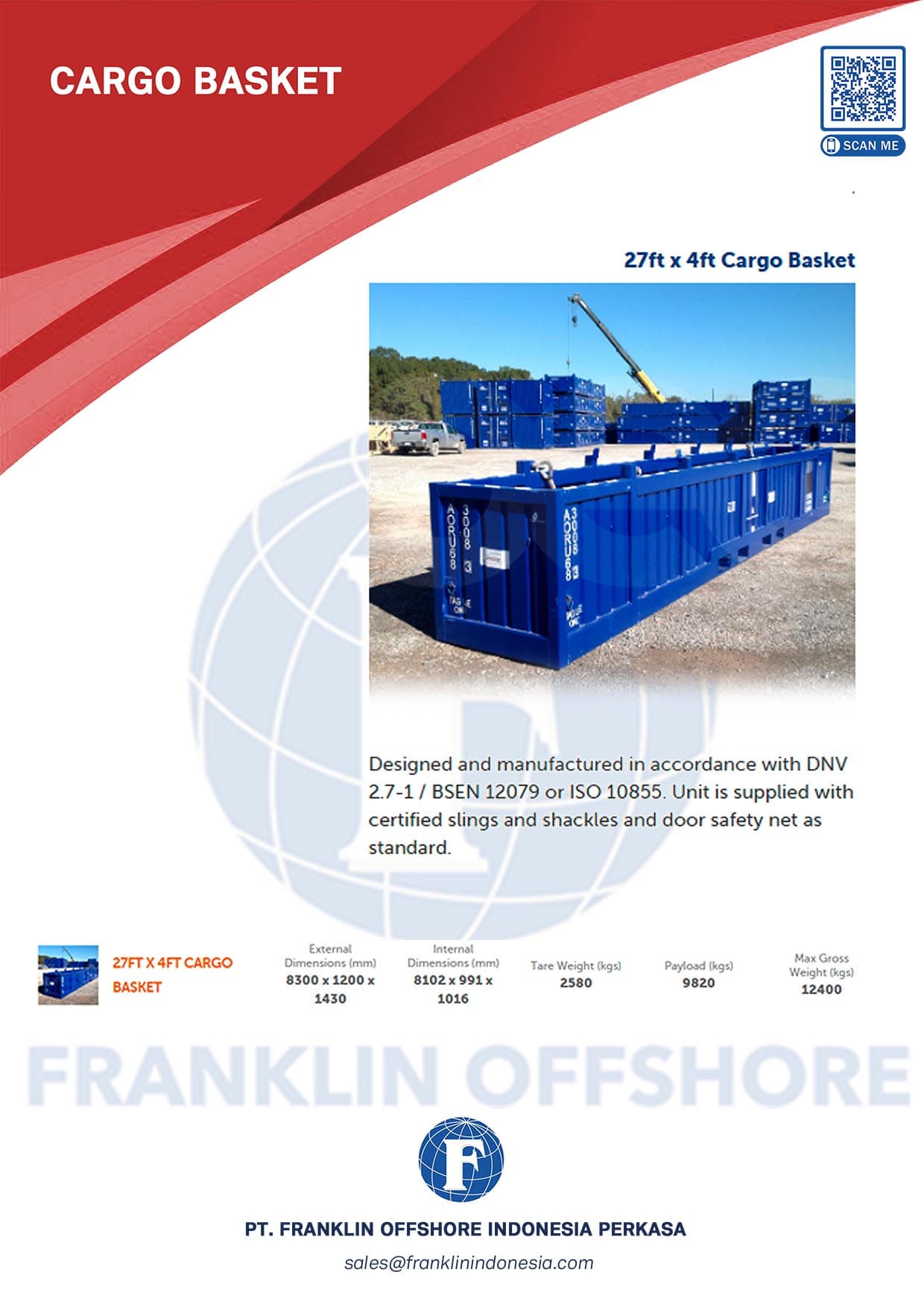 Cargo basket — 27 ft × 4 ft